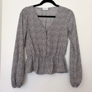 NWOT Sierra Sky Ruffle Long Sleeve Top Black White, Size S